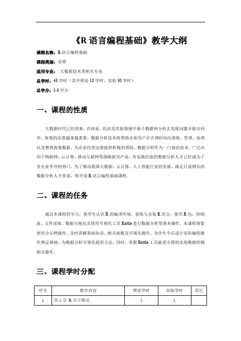 R语言编程基础-教学大纲