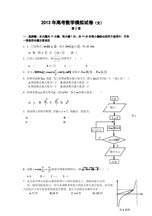 2013年高考数学文科模拟试卷(含答案详解版)