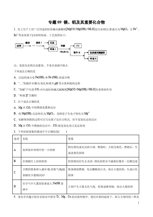 高考化学备考必刷47个分类专题题集附答案及解析  专题09 镁、铝及其重要化合物