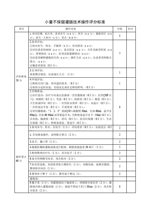 小量不保留灌肠技术操作评分标准