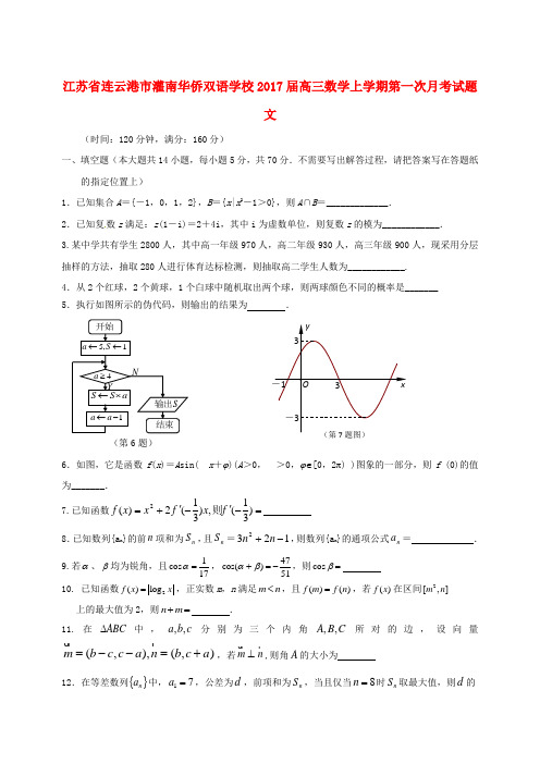 江苏省连云港市灌南华侨双语学校高三数学上学期第一次