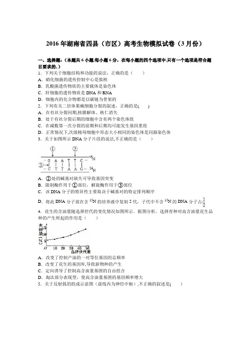 湖南省四县(市区)2016年高考生物模拟试卷(3月份) 含解析