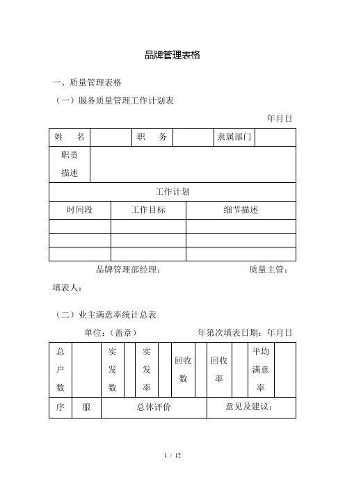 品牌质量管理表格