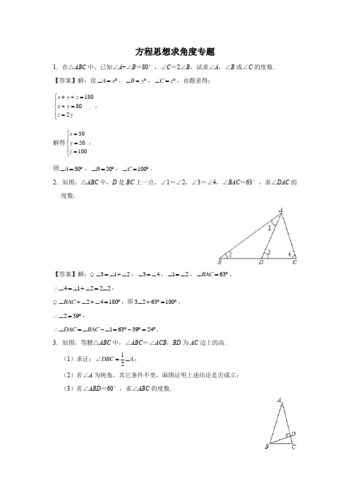 方程思想求角度专题 - 教师版