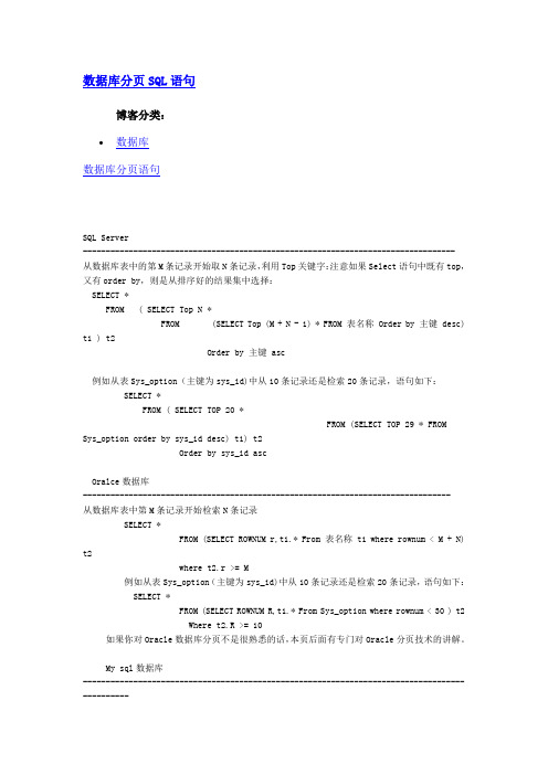 数据库分页SQL语句