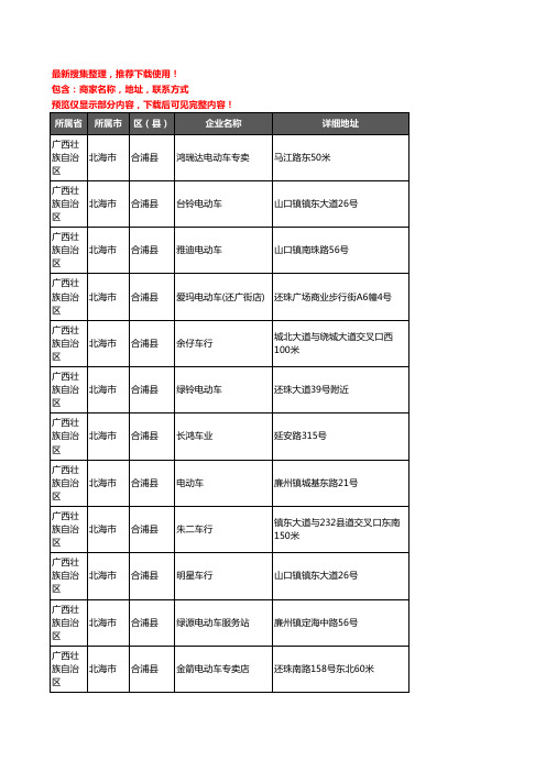 新版广西壮族自治区北海市合浦县电动车企业公司商家户名录单联系方式地址大全131家