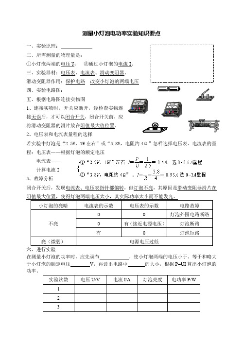 测量小灯泡电功率实验知识要点