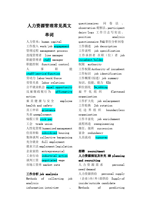 (人力资源管理)2020年人力资源管理常见英文词汇