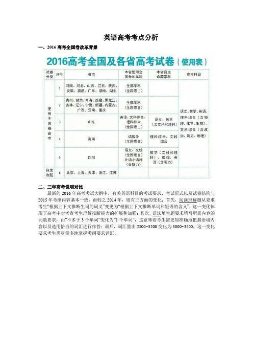 2016英语高考考点考纲解析