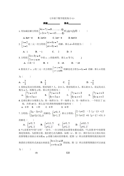 2021春浙教版数学七下第2章《二元一次方程组》提优练习