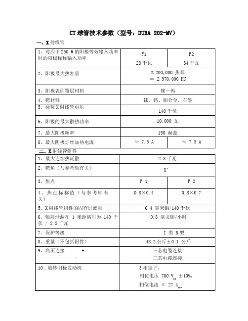 ct球管技术参数（型号dura202-mv）