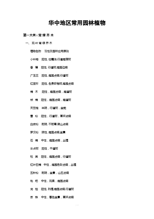 湖北(华中)地区常用植物