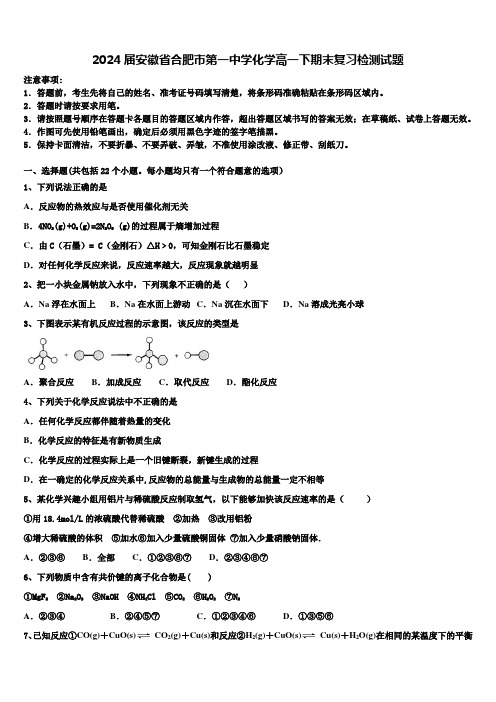 2024届安徽省合肥市第一中学化学高一下期末复习检测试题含解析