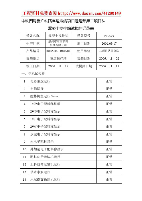 搅拌站试搅拌记录表