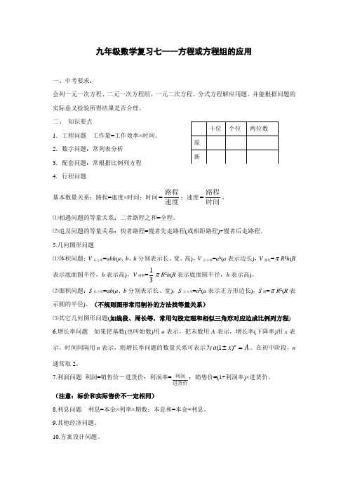 初三中考数学复习 方程或方程组的应用