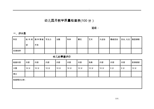 幼儿园月教学质量检查表