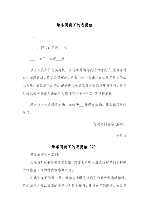 给车间员工的表扬信(2篇)