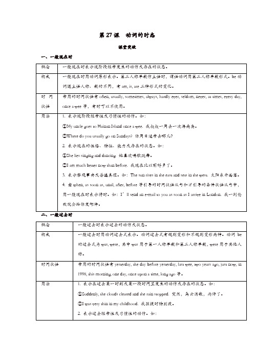 2019届中考英语复习第二篇中考语法专项第27课动词的时态基础知识