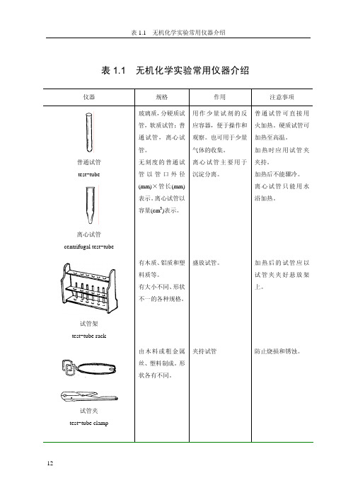 表11无机化学试验常用仪器介绍