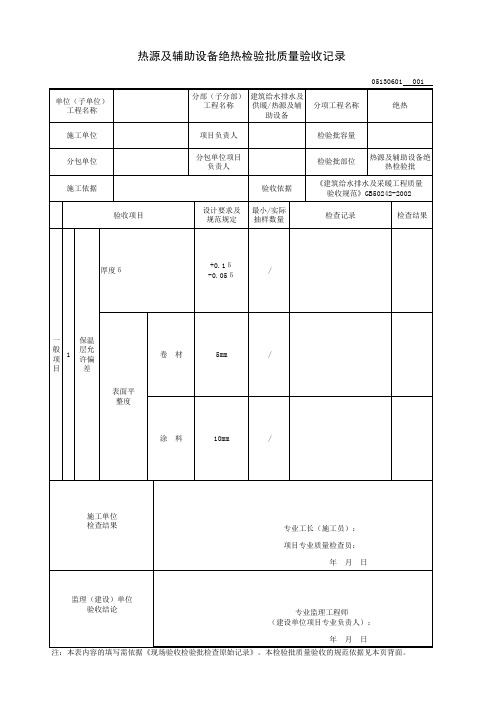 热源及辅助设备绝热检验批质量验收记录