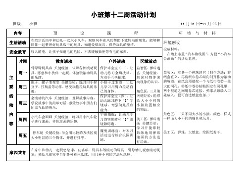 小班上学期第十二周周计划