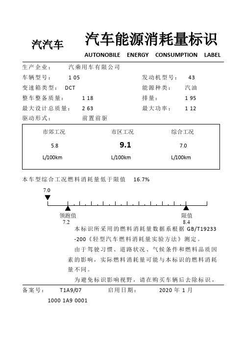 汽车能源消耗量标识