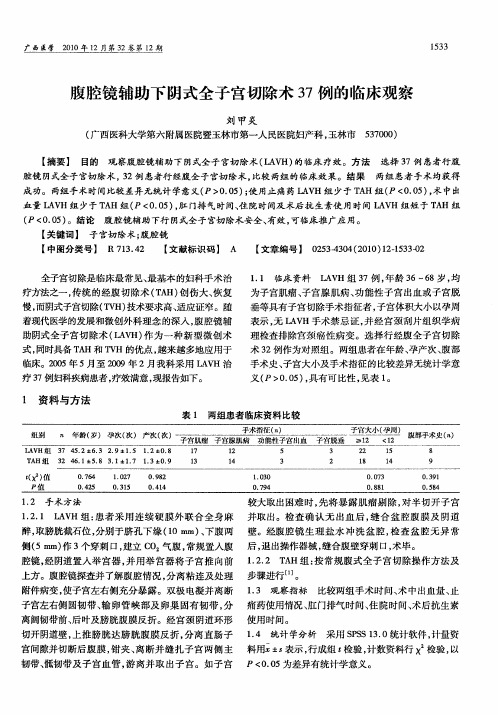 腹腔镜辅助下阴式全子宫切除术37例的临床观察