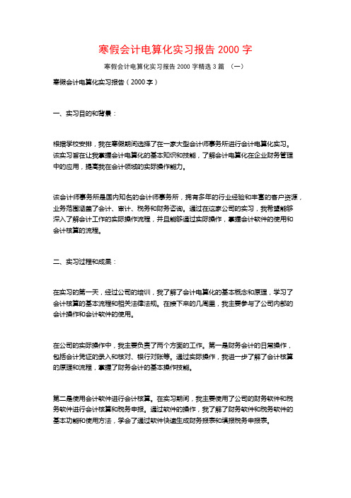 寒假会计电算化实习报告2000字3篇