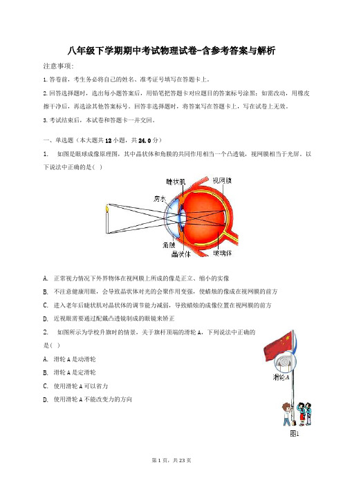 八年级下学期期中考试物理试卷-含参考答案与解析