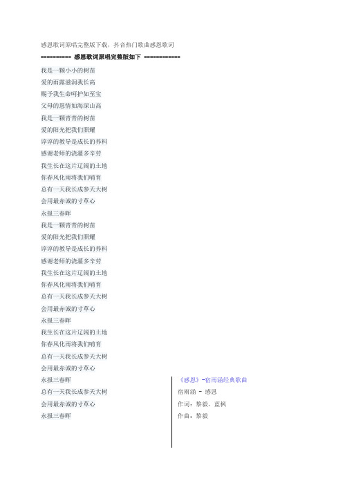 感恩歌词原唱完整版下载,宿雨涵抖音热门歌曲