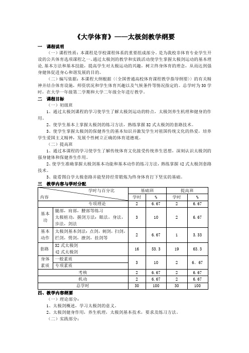 《大学体育》——太极剑教学纲要