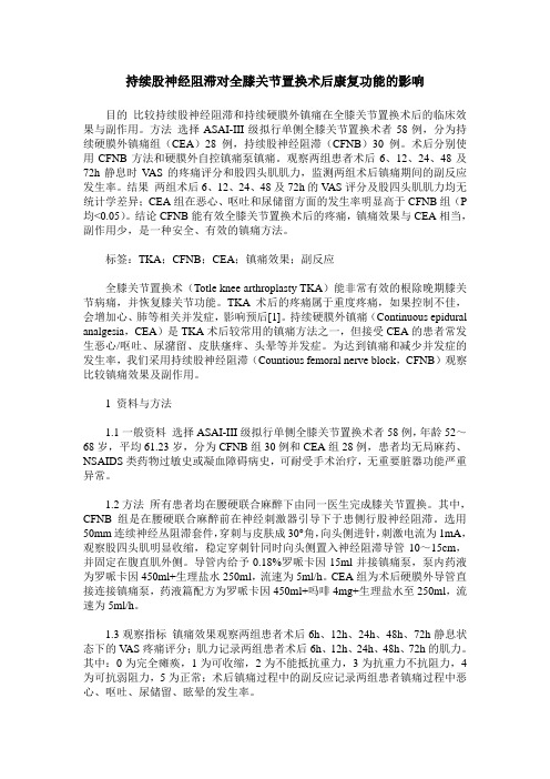 持续股神经阻滞对全膝关节置换术后康复功能的影响