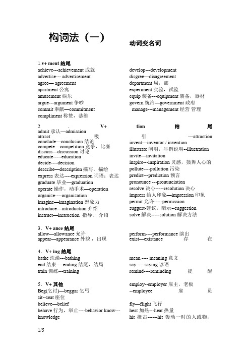 初中英语词性转换常见词汇