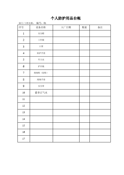 安全生产标准安全防护用品台账