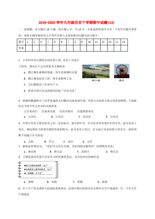 2019-2020学年九年级历史下学期期中试题(13).doc