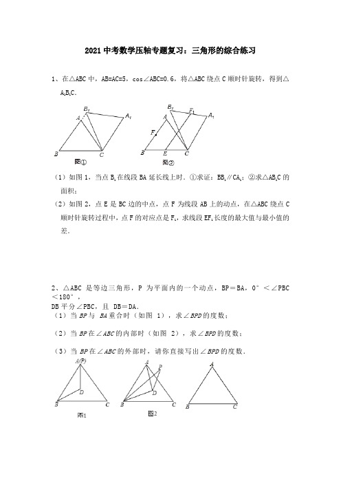 2021年九年级中考数学压轴专题复习：三角形的综合练习