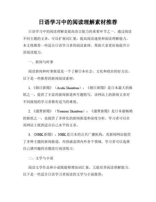 日语学习中的阅读理解素材推荐