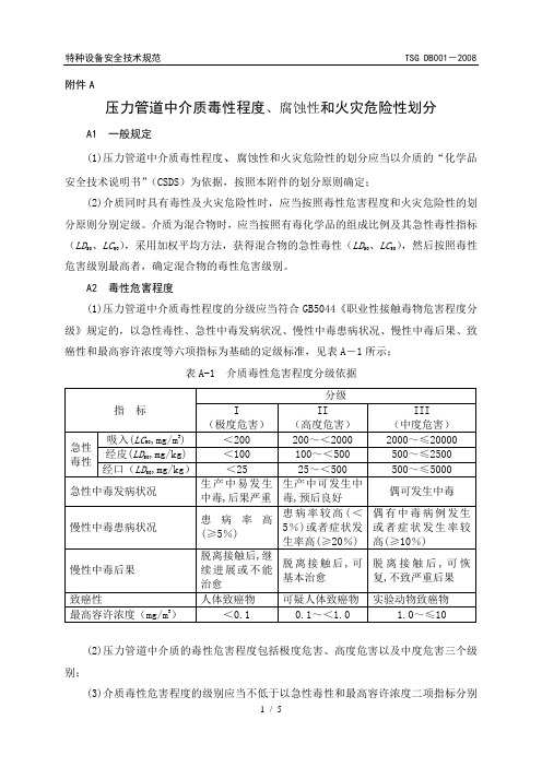 压力管道中介质毒性程度、腐蚀性和火灾危险性划分