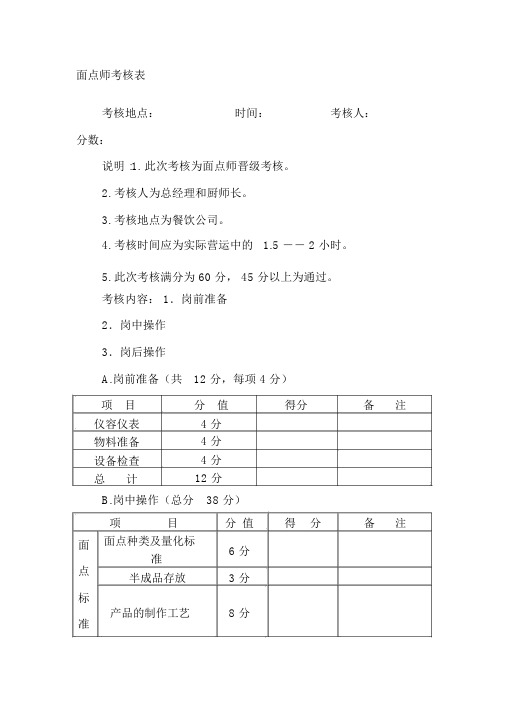 面点师考核表餐饮公司