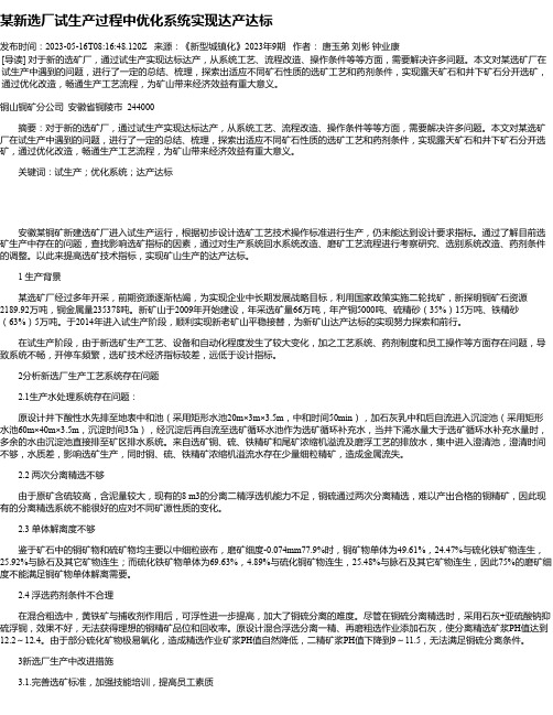 某新选厂试生产过程中优化系统实现达产达标