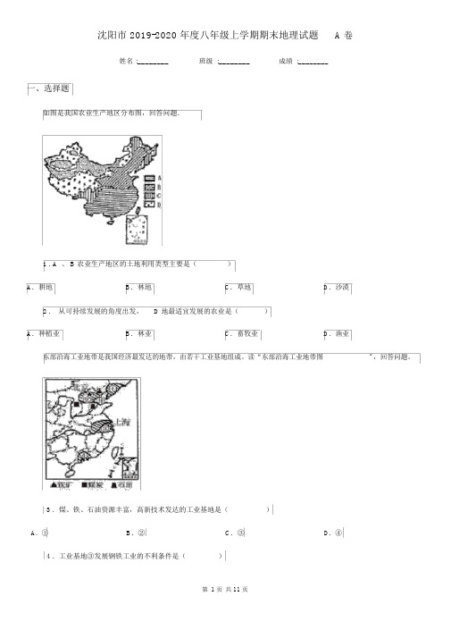 沈阳市2019-2020年度八年级上学期期末地理试题A卷.docx