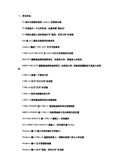 收集最全的快捷键大全(实用版)