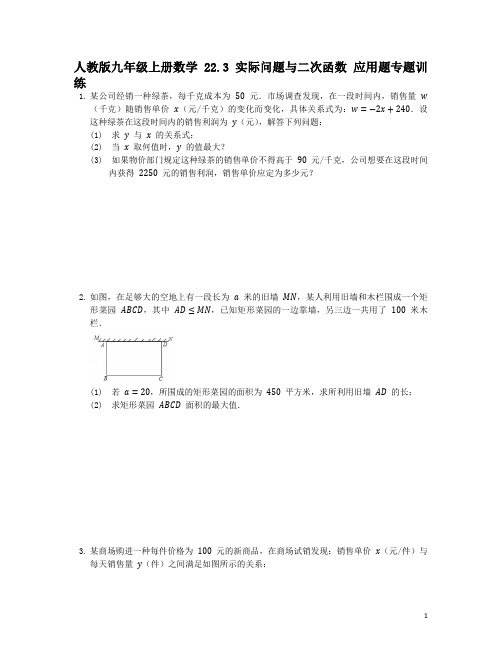 实际问题与二次函数 应用题专题训练 2021—2022学年人教版数学九年级上册 