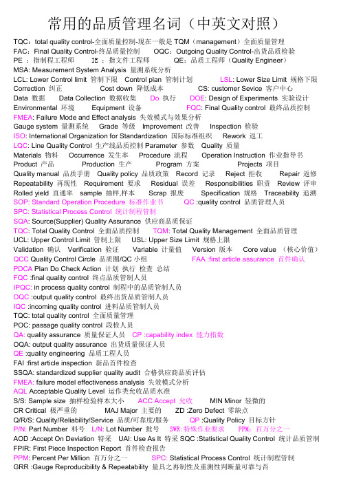 品质管理名词(中英文对照)