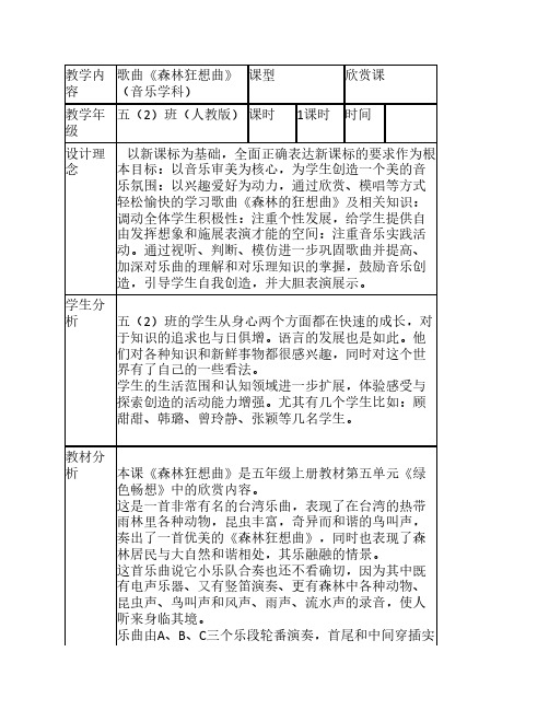 五年级上音乐教案-森林狂想曲4人教新课标(2014秋)