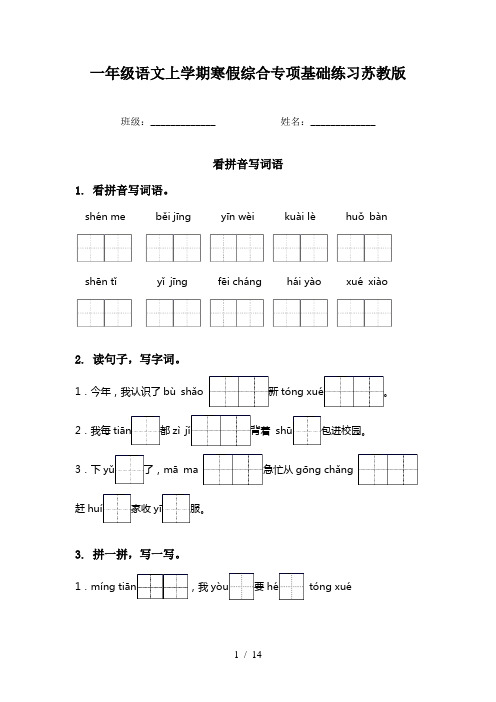 一年级语文上学期寒假综合专项基础练习苏教版