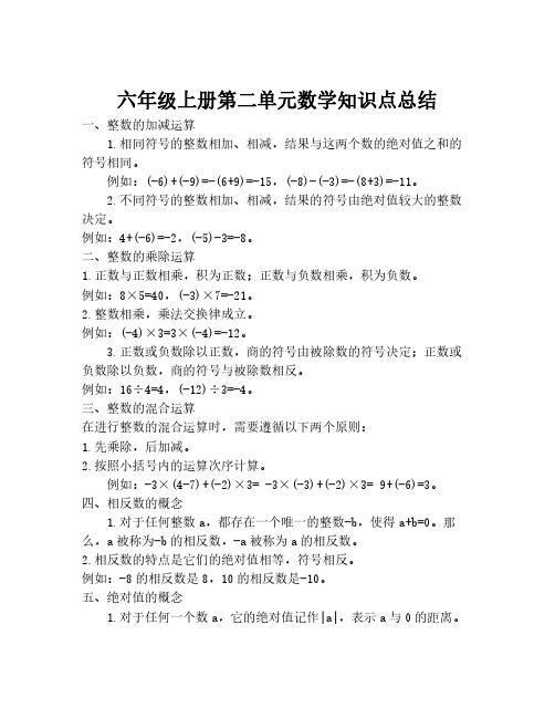 六年级上册第二单元数学知识点总结