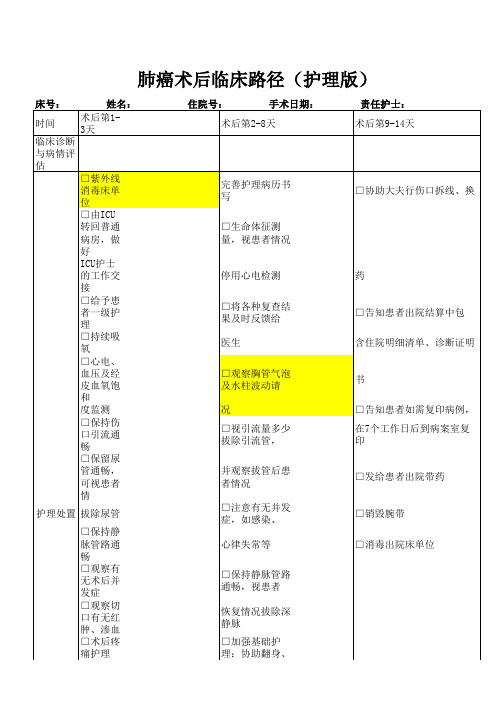 手术后护理临床路径