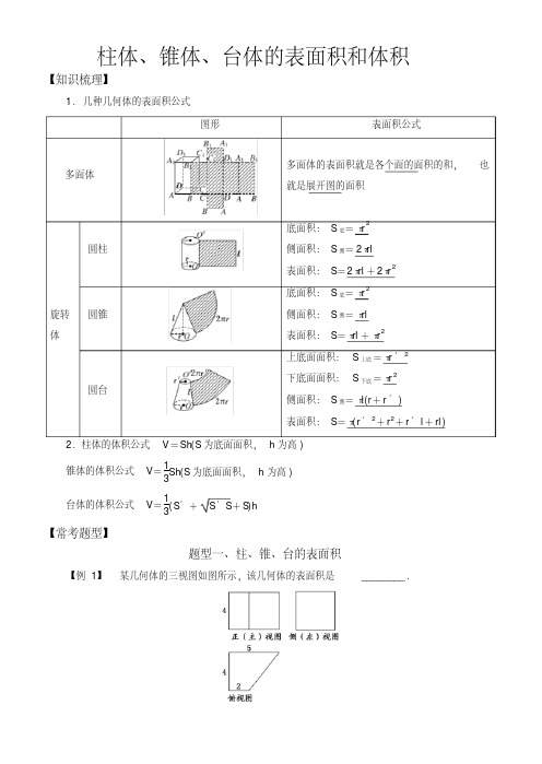 高中数学必修2立体几何常考题型：柱体、锥体、台体的表面积和体积全面版