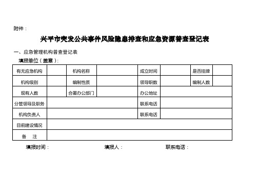 2019年兴平市突发公共事件风险隐患排查和应急资源普查登记表.doc